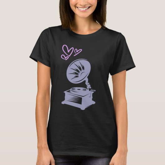 Liefde Muziek Old School Gramophone T-shirt (Voorkant)