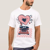 Liefde Muziek, Record Player, Valentin T-shirt (Voorkant)