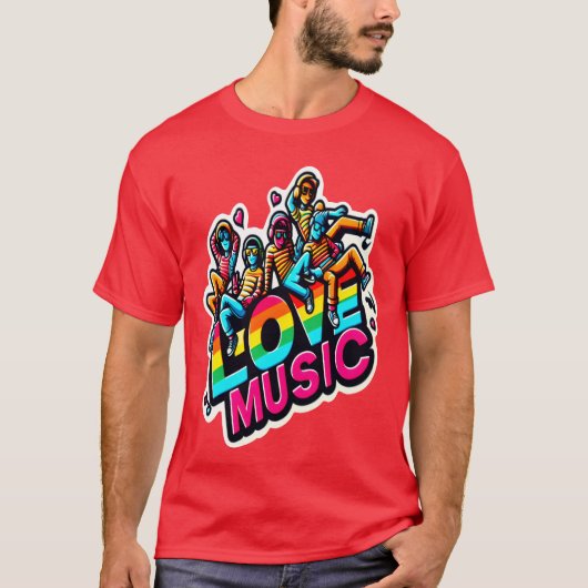 Liefde Muziek vivid retro T-shirt (Voorkant)
