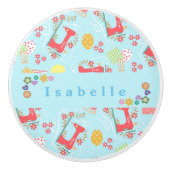 Liefde naaimachine blauw keramische knop (Voorkant)