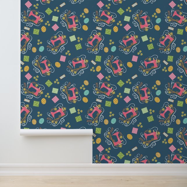 Liefde naaimachine Blauwgroen Behang (Applicatie)