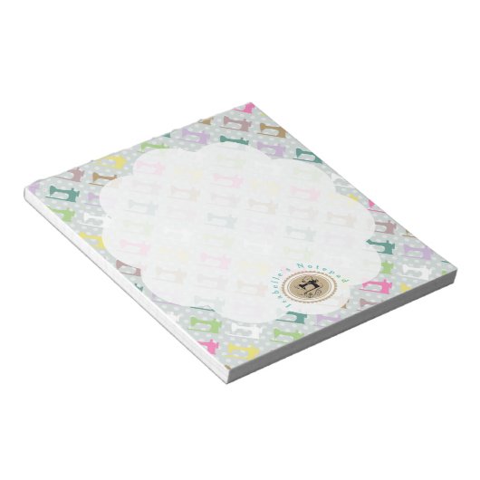 Liefde naaimachine grijs notitieblok (Schuin)