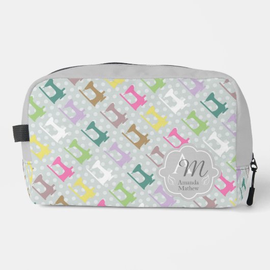 Liefde Naaimachine Monogram Grijs Toilettasje (Voorkant)