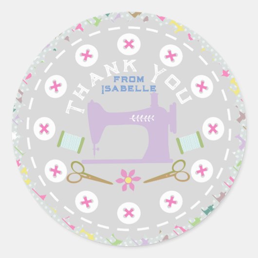 Liefde naaimachine pasta grijs ronde sticker (Voorkant)