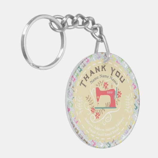 Liefde naaimachine Pastel Geel Sleutelhanger (Voorkant Links)