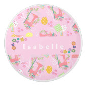 Liefde naaimachine roze keramische knop (Voorkant)