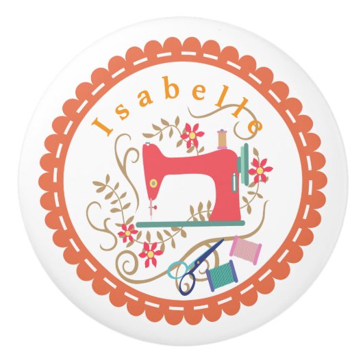 Liefde naaimachine wit Sinaasappel Keramische Knop (Voorkant)