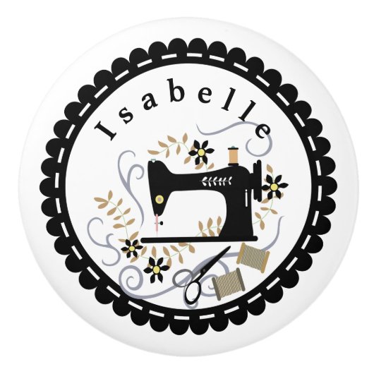 Liefde naaimachine wit zwart keramische knop (Voorkant)