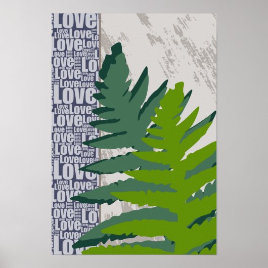 Liefde Natuur Gestileerde Blauwe & Groene Varen Bl Poster (Voorkant)