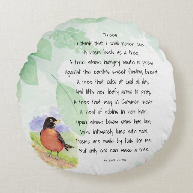 Liefde Natuur Inspirerend gedicht Trees Kilmer Thr Rond Kussen (Voorkant)