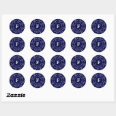 Liefde Navy Blauw Wit Monogram F-Aanpassen Ronde Sticker (Vel)