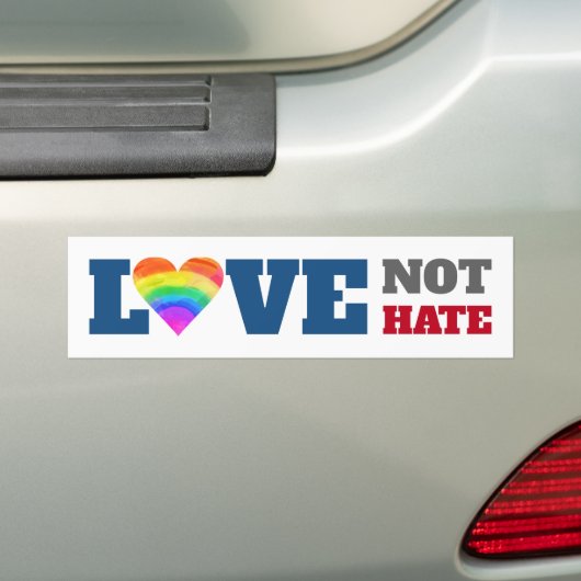 Liefde Niet Haat Regenboog Hart Wit Bold Graphic Bumpersticker (Op auto)