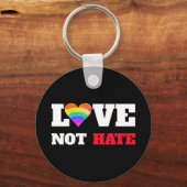 Liefde Niet Haat Vet Hart Regenboog Op Zwart Graph Sleutelhanger (Voorkant)