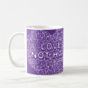 "Liefde niet haten" paarse hart slogan mok