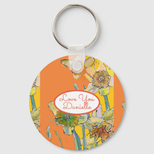 Liefde noem je Gele Daffodil Waterverf Key Ring Sleutelhanger