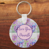 Liefde noem je Paarse Pansy Waterverf Key Ring Sleutelhanger (Voorkant)