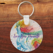 Liefde noem je Rainbow Unicorn Waterverf Key Ring Sleutelhanger (Voorkant)