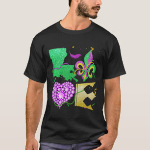 Liefde Nola Louisiana Kaart Kralen En Kroon Vette  T-shirt