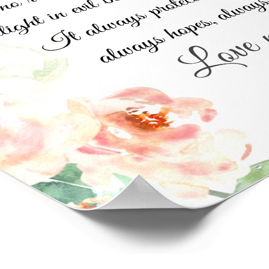 Liefde Nooit Fails Bijbel Verse Blush Bloemen Brui Poster (Hoek)