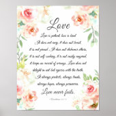 Liefde Nooit Fails Bijbel Verse Blush Bloemen Brui Poster (Voorkant)