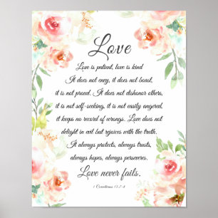 Liefde Nooit Fails Bijbel Verse Blush Bloemen Brui Poster