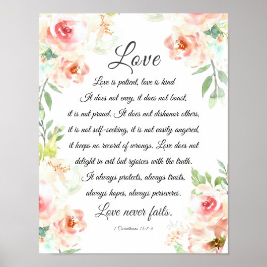 Liefde Nooit Fails Bijbel Verse Blush Bloemen Brui Poster (Voorkant)