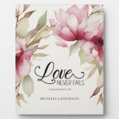 Liefde Nooit Fails Bijbel Verse Roze Bloemen Bruil Fotoplaat (Voorkant)