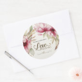 Liefde Nooit Fails Bijbel Verse Roze Bloemen Bruil Ronde Sticker (Envelop)