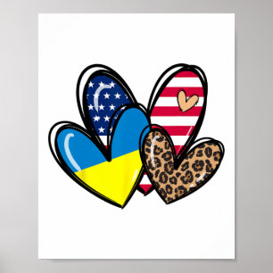 Liefde Oekraine VS Amerikaanse Vlag Hart Luipaard  Poster