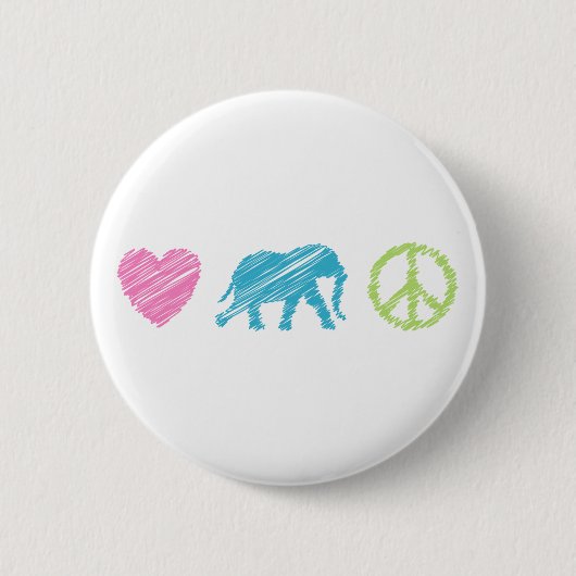 Liefde, olifant en vrede ronde button 5,7 cm (Voorkant)