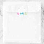 Liefde, olifant en vrede ronde sticker (Tas)