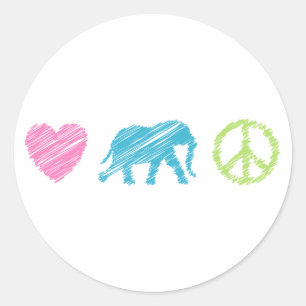 Liefde, olifant en vrede ronde sticker
