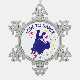 Liefde om te dansen tin sneeuwvlok ornament