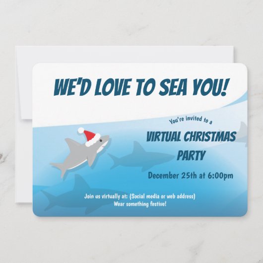 Liefde om Zee You Shark Blue Virtual Christmas Par Kaart (Voorkant)