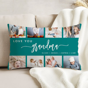 Liefde Oma 8 Foto Collage Teal Blauw Accent Kussen