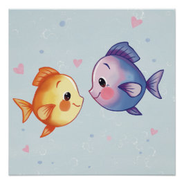 Liefde onder de zee – Cute Watercolor Vissen Koppe Perfect Poster