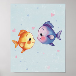 Liefde onder de zee – Schattig Waterverf Vis Koppe Poster