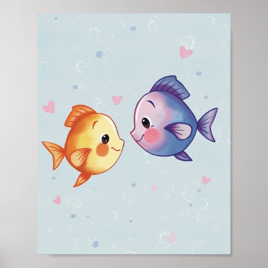 Liefde onder de zee – Schattig Waterverf Vis Koppe Poster (Voorkant)
