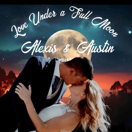 Liefde onder een volle maan bruiloft achtergrond wandkleed