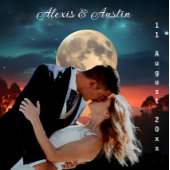 Liefde onder een volle maan bruiloft achtergrond wandkleed