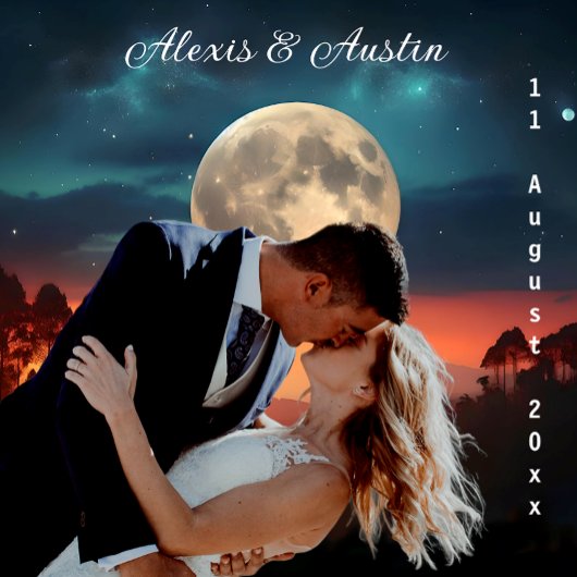 Liefde onder een volle maan bruiloft achtergrond wandkleed