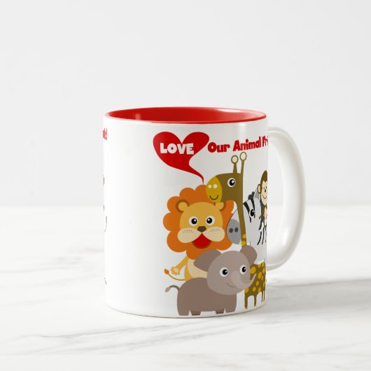 Liefde onze diervrienden tweekleurige koffiemok (Voorkant rechts)