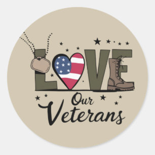 Liefde Onze Veteranen Dag Trotse Militaire Veteraa Ronde Sticker