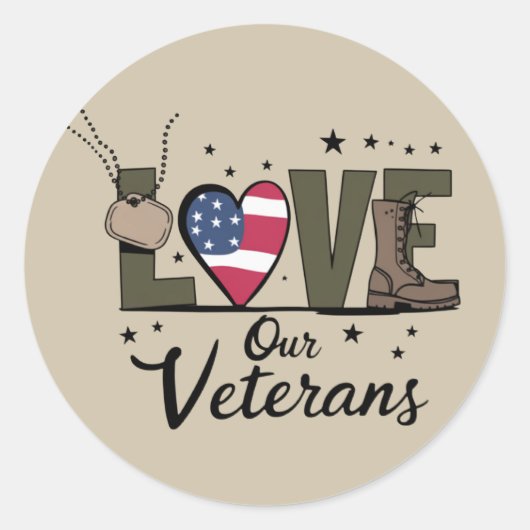 Liefde Onze Veteranen Dag Trotse Militaire Veteraa Ronde Sticker (Voorkant)