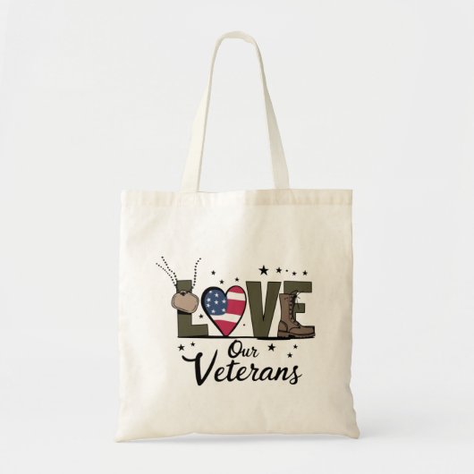 Liefde Onze Veteranen Dag Trotse Militaire Veteraa Tote Bag (Voorkant)