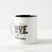 Liefde Onze Veteranen Dag Trotse Militaire Veteraa Tweekleurige Koffiemok (Voorkant links)