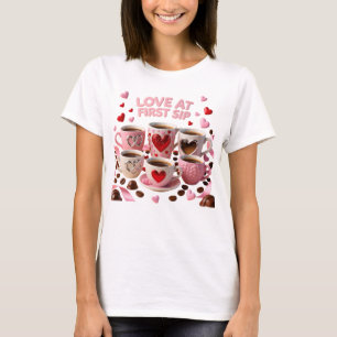 Liefde Op De Eerste Slok Vijf Koffiekoppen Hart Mo T-shirt
