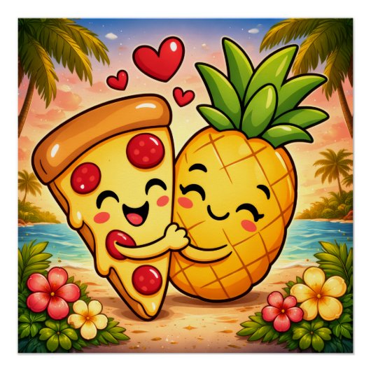 Liefde op de eerste snee - Pizza ontmoet ananas Perfect Poster (Voorkant)