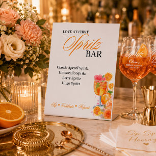 Liefde op de eerste Spritz Bruidsfeest Bar Reclamebord Met Voetstuk