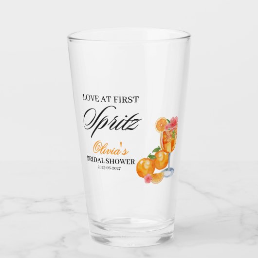 Liefde op de eerste Spritz Bruidsfeest Borrel Glas (Voorkant)